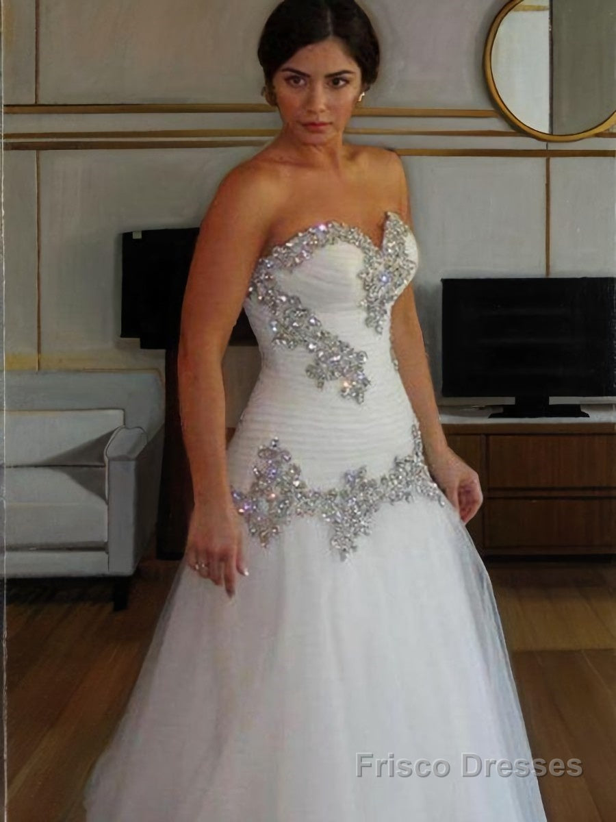 A-Line/Princess Sweetheart Floor-Length Tulle Wedding Dresses With Rhinestone Main image