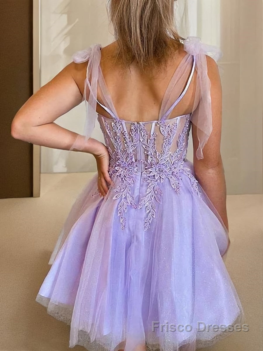 A-Line/Princess Sweetheart Short/Mini Tulle Homecoming Dresses With Appliques Lace Secondary image