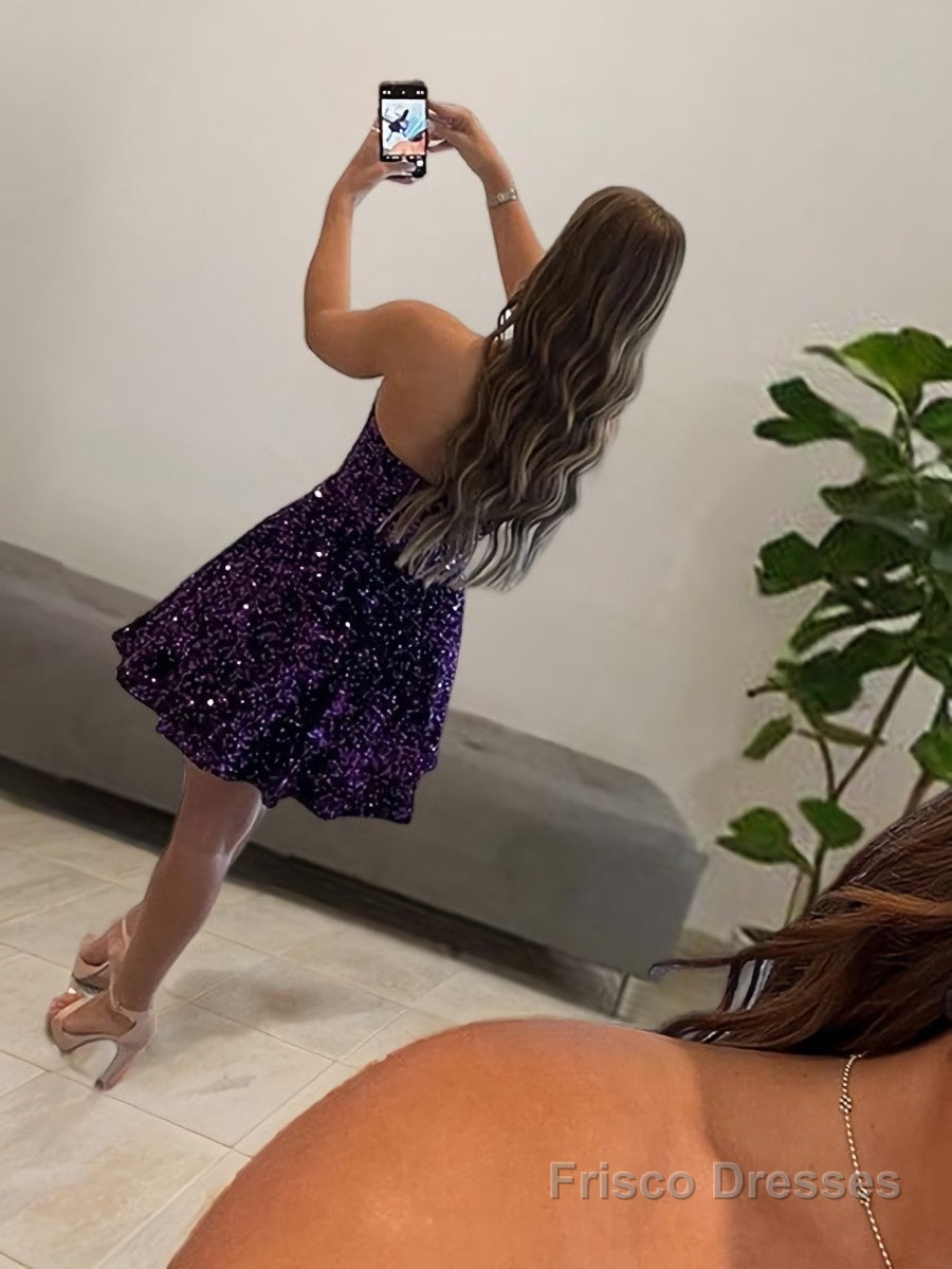 A-Line/Princess Sweetheart Short/Mini Velvet Sequins Homecoming Dresses Secondary image