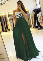 A-line/Princess Sweetheart Sleeveless Long/Floor-Length Chiffon Prom Dresses With Split Appliqued