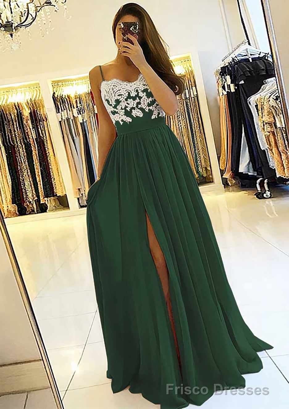 A-line/Princess Sweetheart Sleeveless Long/Floor-Length Chiffon Prom Dresses With Split Appliqued