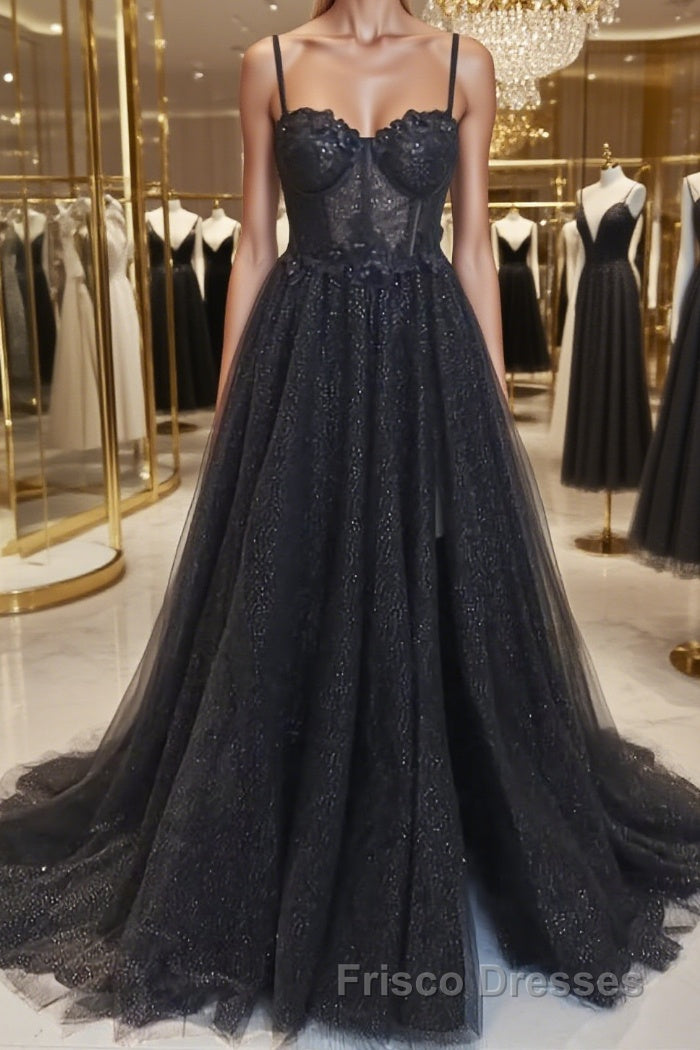 A-Line/Princess Sweetheart Sweep Train Formal Prom Dress With Leg Slit