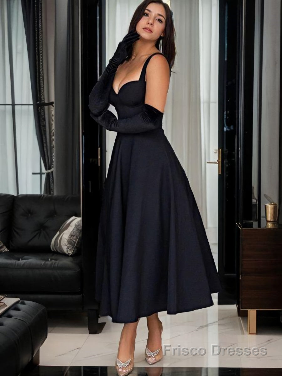 A-Line/Princess Sweetheart Tea-Length Satin Prom Dresses Main image