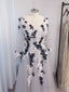 A-Line Princess Tulle Applique V-Neck Long Sleeves Floor-Length Prom Dresses