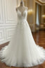 A-Line/Princess Tulle Applique V-Neck Sleeveless Chapel Train Wedding Dress