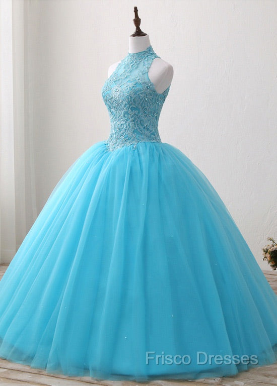 A-Line/Princess Tulle Appliques Lace Formal Prom Dress With Beading