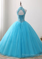 A-Line/Princess Tulle Appliques Lace Formal Prom Dress With Beading