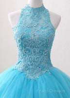 A-Line/Princess Tulle Appliques Lace Formal Prom Dress With Beading