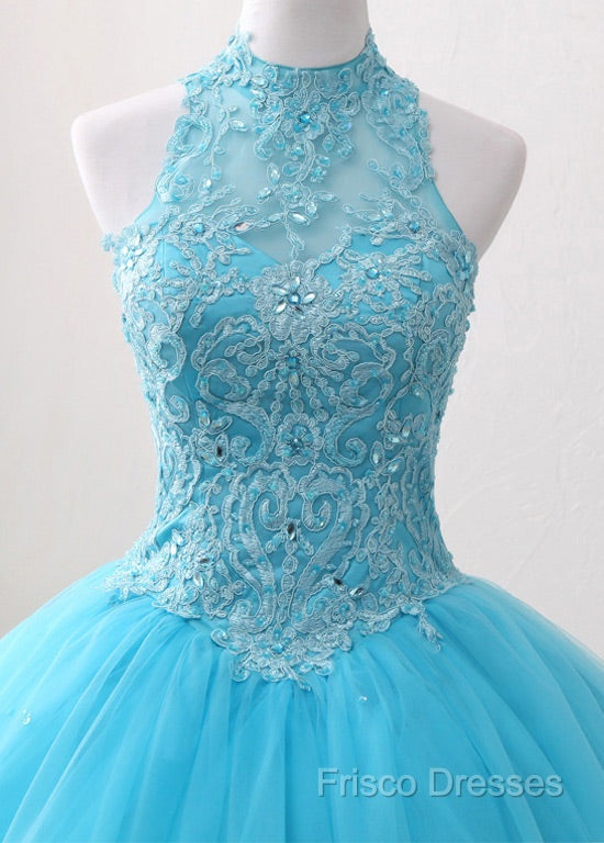 A-Line/Princess Tulle Appliques Lace Formal Prom Dress With Beading