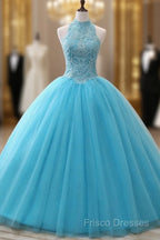 A-Line/Princess Tulle Appliques Lace Formal Prom Dress With Beading