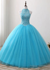 A-Line/Princess Tulle Appliques Lace Prom Dresses With Beading