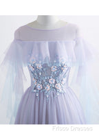A-Line/Princess Tulle Jewel Floor-Length Formal Prom Dress With Beaded Lace Appliques