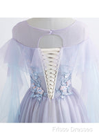 A-Line/Princess Tulle Jewel Floor-Length Formal Prom Dress With Beaded Lace Appliques
