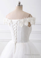 A-Line/Princess Tulle Off-The-Shoulder Appliques Lace Wedding Dresses