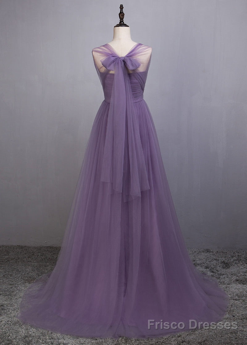 A-Line/Princess Tulle Sleeveless Bow(S) Bridesmaids Dresses