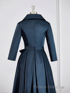 A-Line/Princess V-neck Asymmetrical Satin Mother of the Bride Dress With Belt/Sash