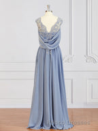 A-Line/Princess V-neck Floor-Length Chiffon Mother of the Bride Dress With Appliques Lace