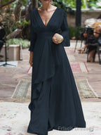 A-Line/Princess V-neck Floor-Length Chiffon Mother of the Bride Dresses With Ruffles