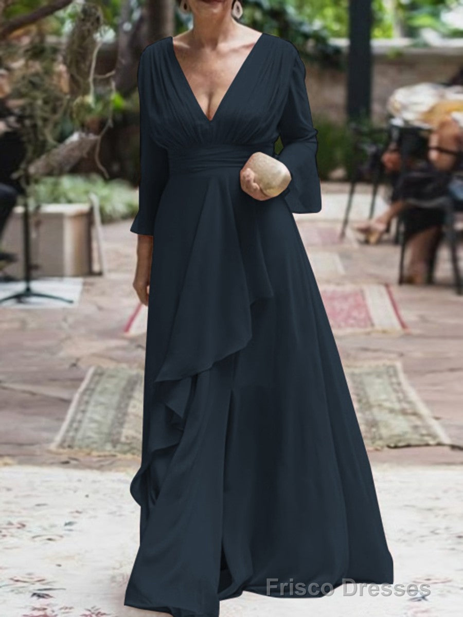 A-Line/Princess V-neck Floor-Length Chiffon Mother of the Bride Dresses With Ruffles