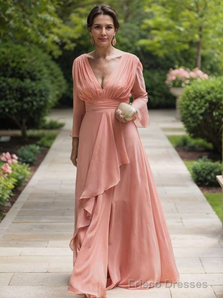 A-Line/Princess V-neck Floor-Length Chiffon Mother of the Bride Dresses With Ruffles Main image