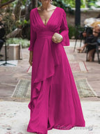 A-Line/Princess V-neck Floor-Length Chiffon Mother of the Bride Dresses With Ruffles