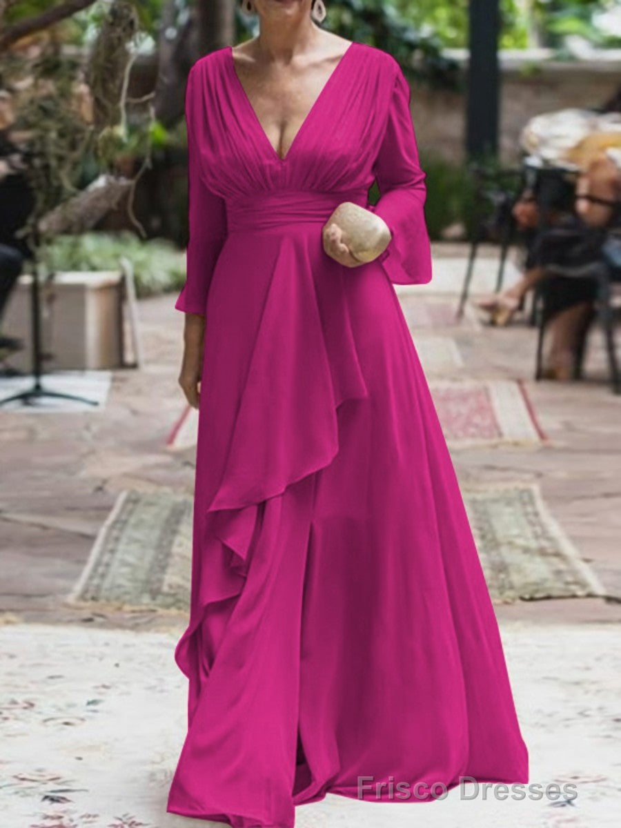A-Line/Princess V-neck Floor-Length Chiffon Mother of the Bride Dresses With Ruffles