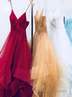 A-Line/Princess V-neck Floor-Length Formal Prom Dress
