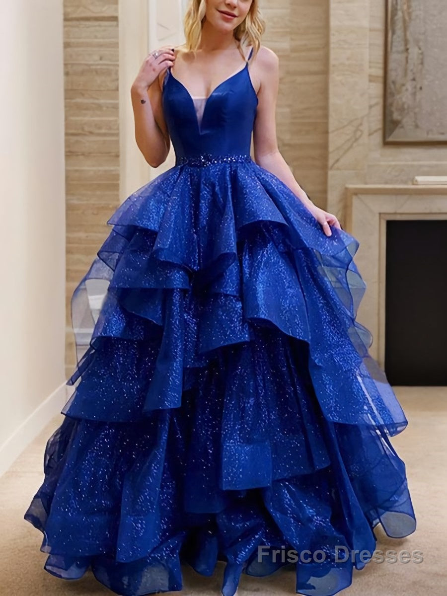 A-Line/Princess V-neck Floor-Length Prom Dresses With Beading Main image