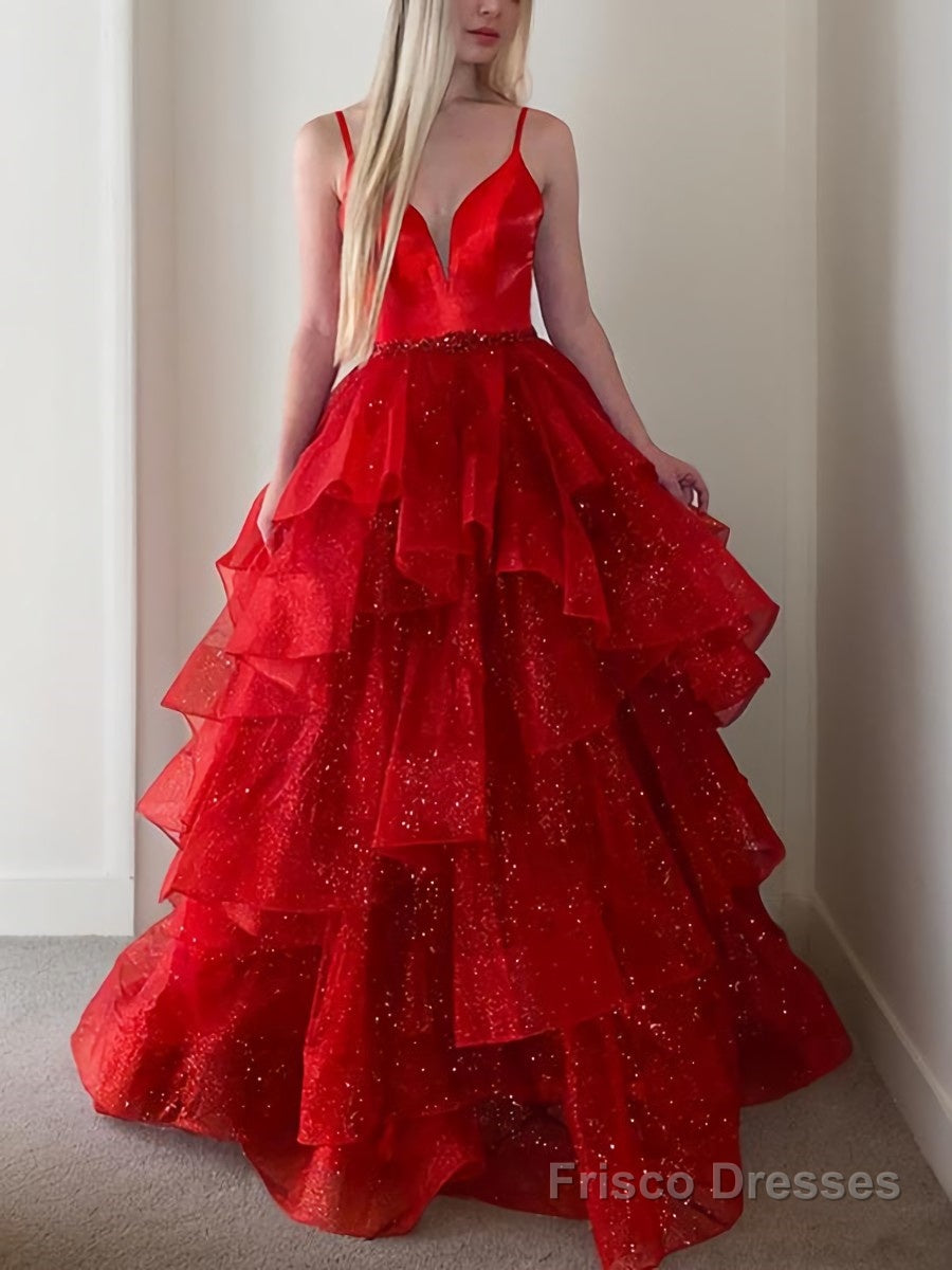 A-Line/Princess V-neck Floor-Length Prom Dresses With Beading Secondary image