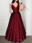 A-Line/Princess V-neck Floor-Length Satin Evening Dresses
