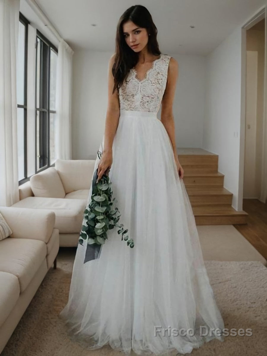 A-Line/Princess V-neck Floor-Length Tulle Wedding Dresses Main image