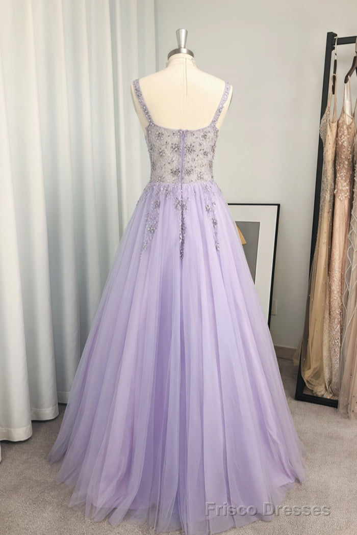 A-line/Princess V Neck Long/Floor-Length Tulle Prom Dresses With Beading Sequins Secondary image