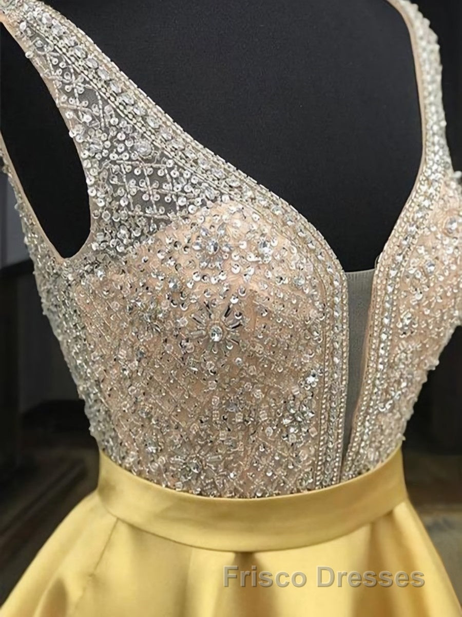 A-Line/Princess V-neck Short/Mini Satin Homecoming Dress With Beading Secondary image