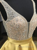 A-Line/Princess V-neck Short/Mini Satin Homecoming Dress With Beading