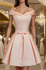 A-Line/Princess V-neck Short/Mini Satin Homecoming Dress With Bow