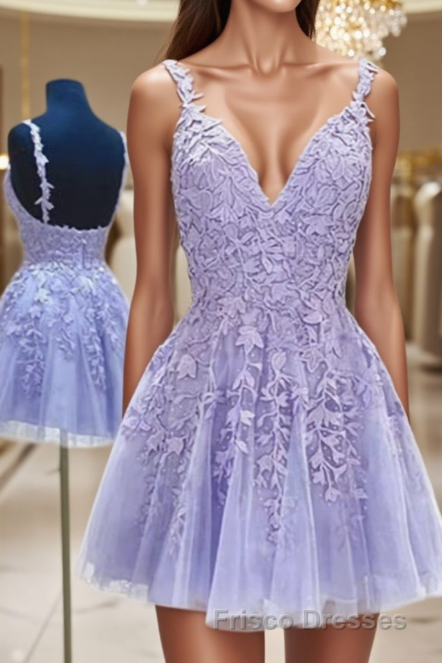 A-Line/Princess V-neck Short/Mini Tulle Homecoming Dress Main image