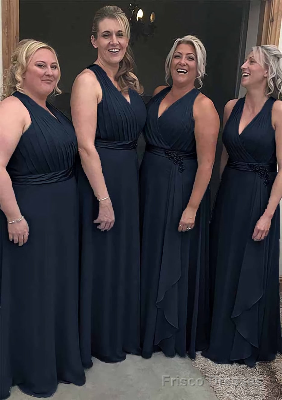 A-line/Princess V Neck Sleeveless Long/Floor-Length Chiffon Bridesmaid Dresses With Pleated Waistband Main image