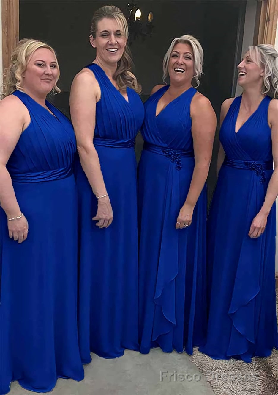 A-line/Princess V Neck Sleeveless Long/Floor-Length Chiffon Bridesmaid Dresses With Pleated Waistband Secondary image