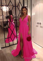 A-line/Princess V Neck Sleeveless Sweep Train Charmeuse Evening Dresses