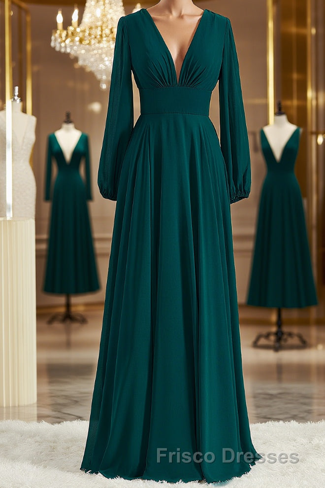 A-Line/Princess V-neck Sweep Train Chiffon Bridesmaid Dress Main image