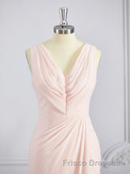 A-Line/Princess V-neck Sweep Train Chiffon Bridesmaid Dress