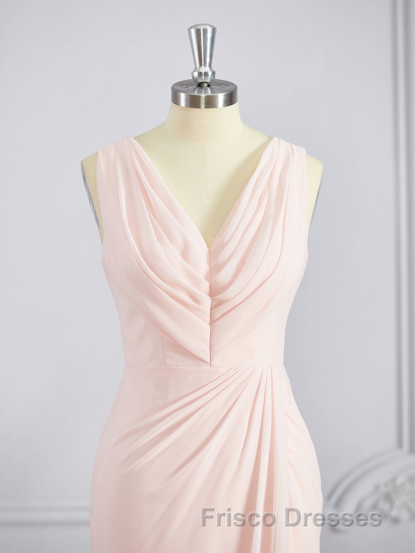 A-Line/Princess V-neck Sweep Train Chiffon Bridesmaid Dress