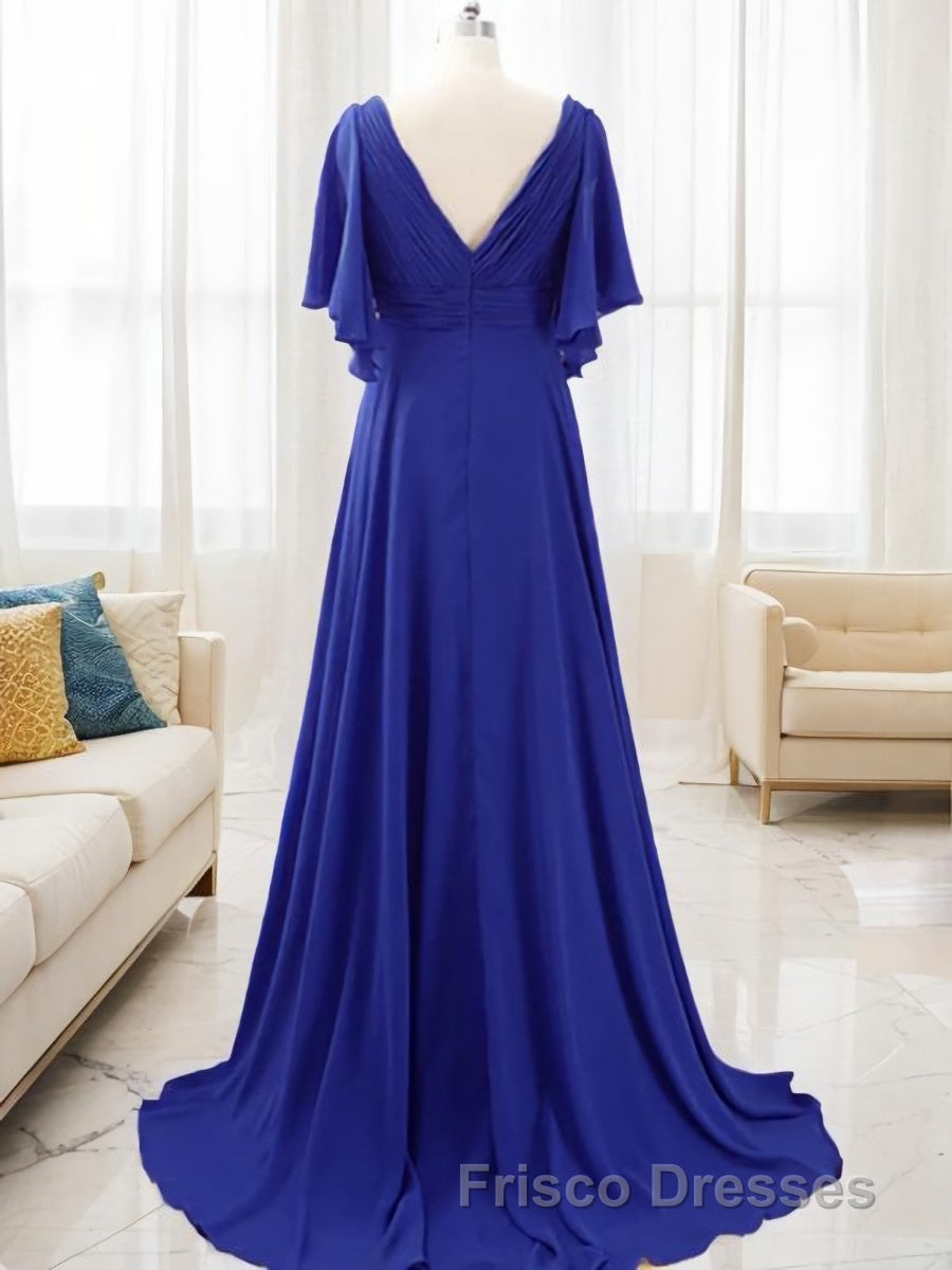 A-Line/Princess V-neck Sweep Train Chiffon Mother of the Bride Dress With Beading