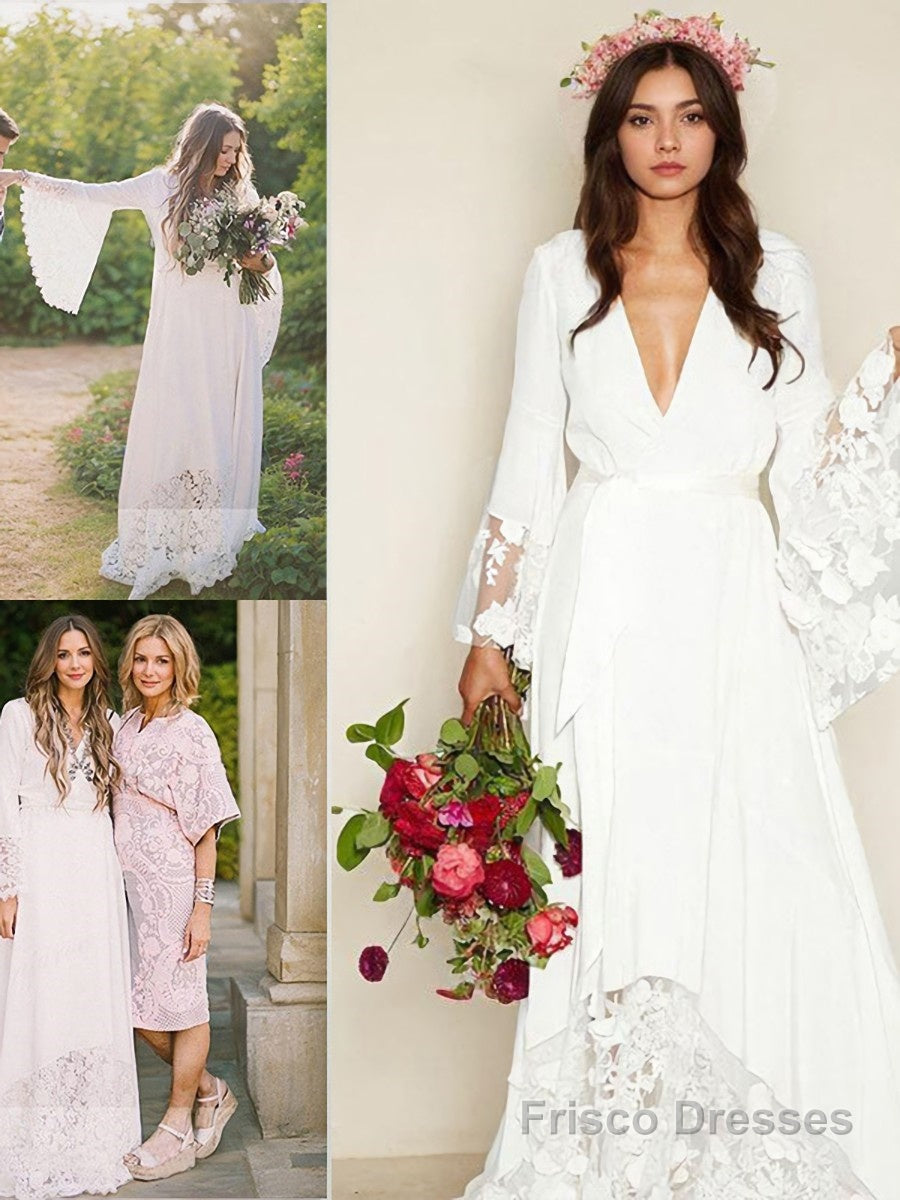 A-Line/Princess V-neck Sweep Train Chiffon Wedding Dresses With Belt/Sash Main image