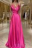 A-Line/Princess V-neck Sweep Train Elastic Woven Satin Formal Prom Dress