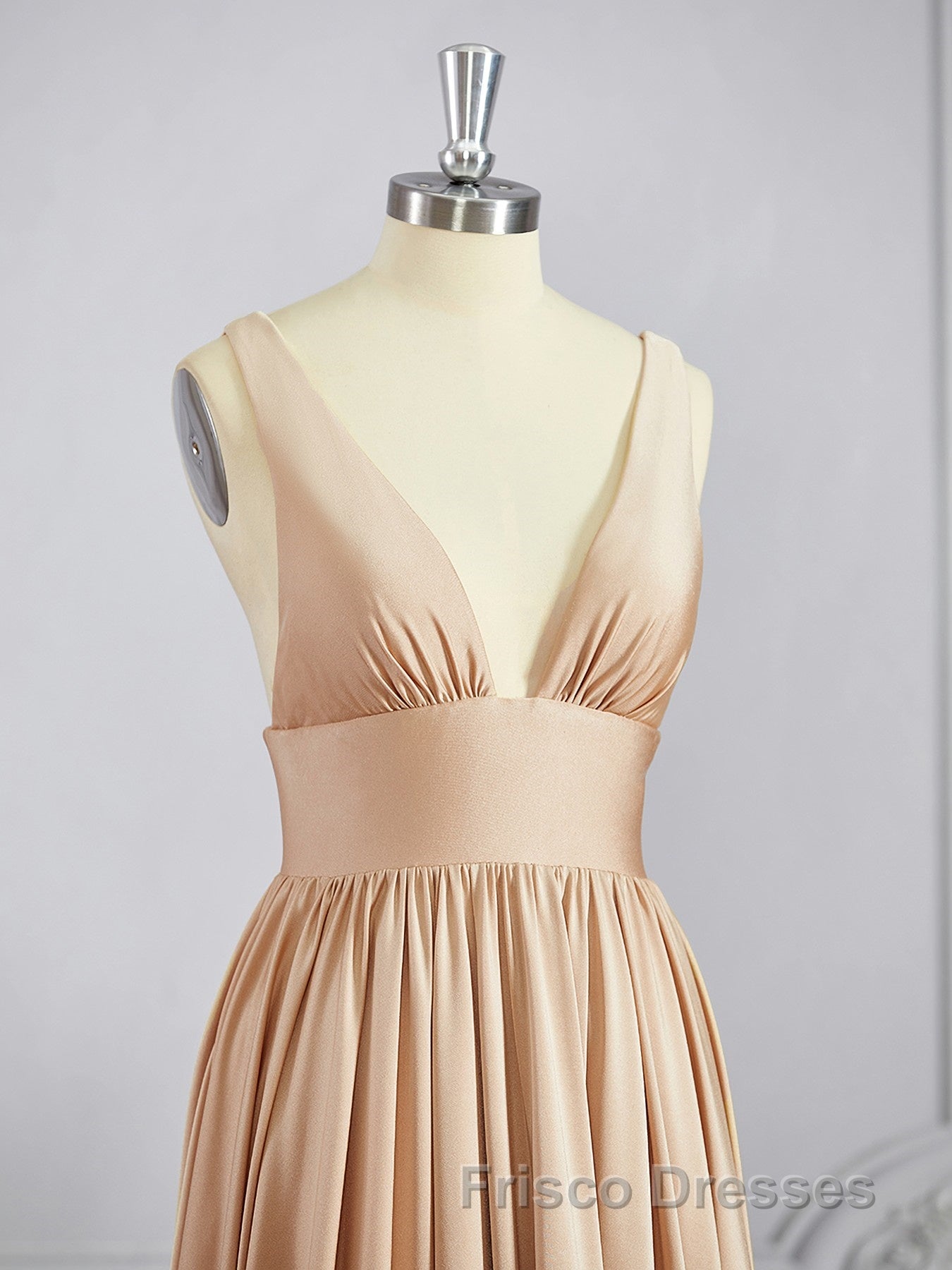A-Line/Princess V-neck Sweep Train Jersey Bridesmaid Dress with Leg Slit