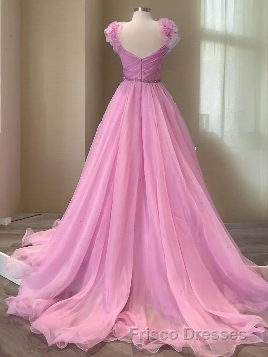 A-Line/Princess V-neck Sweep Train Organza Formal Prom Dress With Ruffles Secondary image