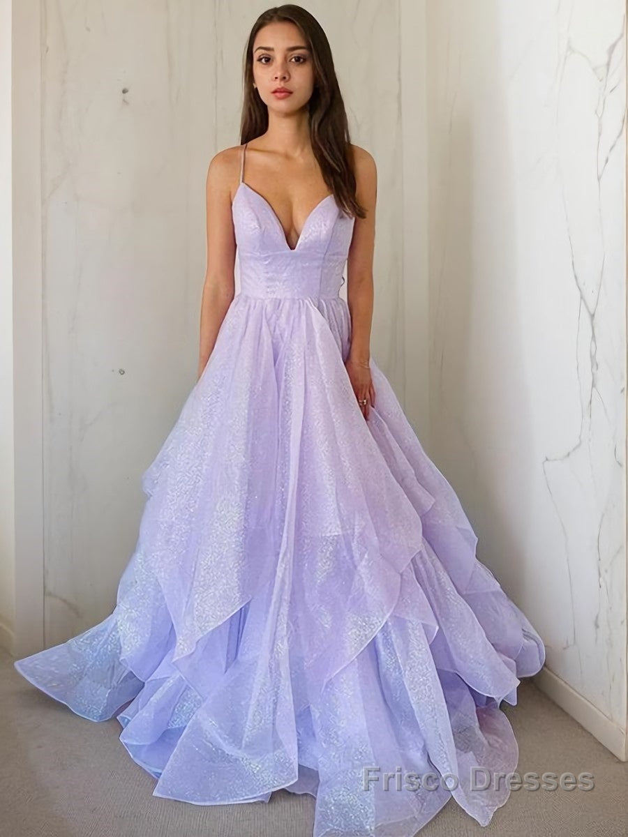 A-Line/Princess V-neck Sweep Train Prom Dresses Main image