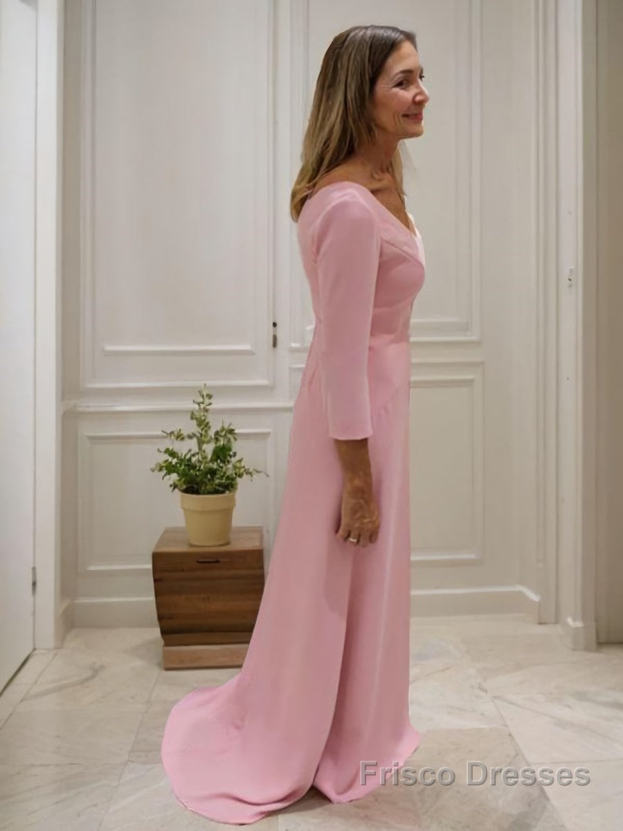 A-Line/Princess V-neck Sweep Train Stretch Crepe Mother of the Bride Dresses Secondary image