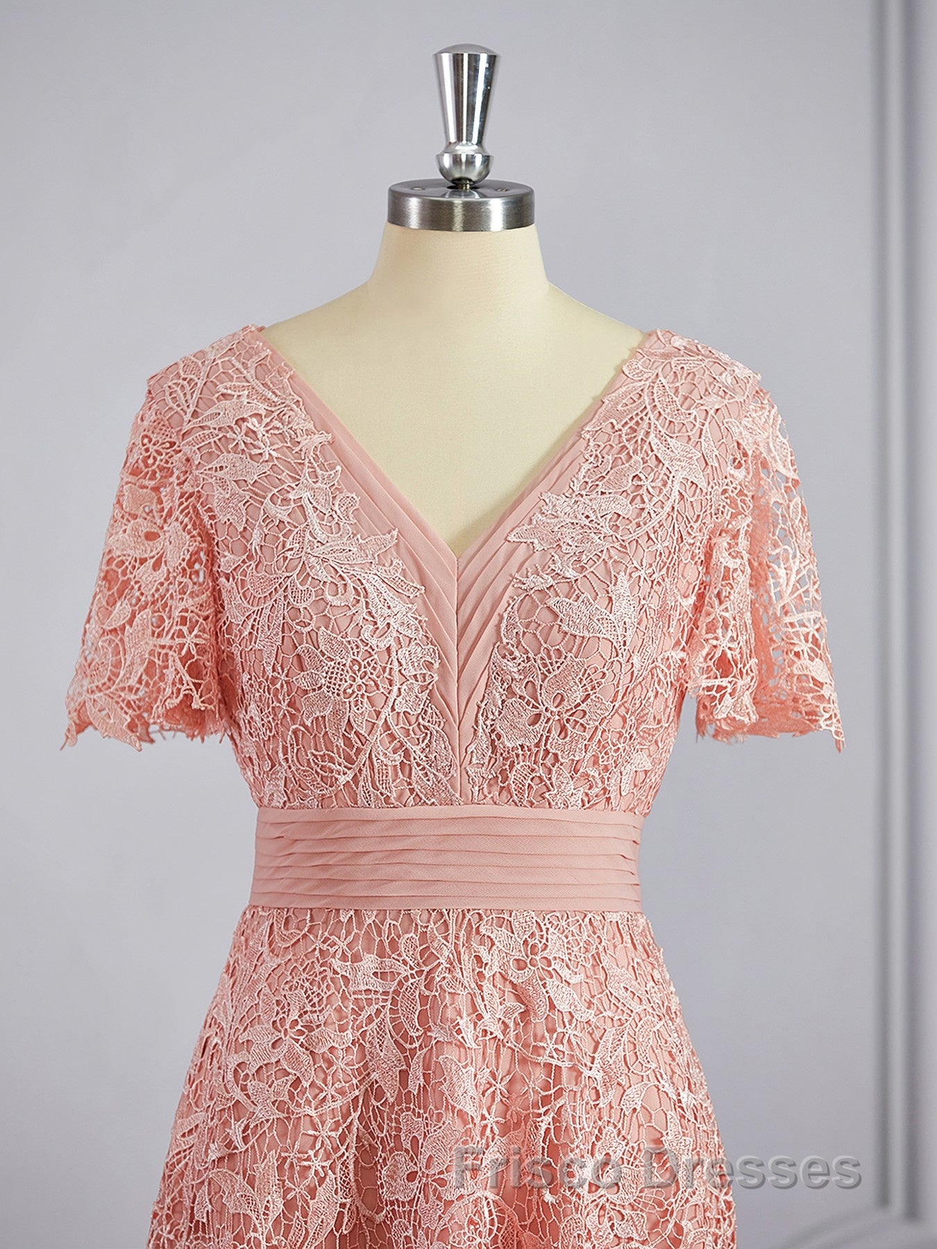 A-Line/Princess V-neck Tea-Length Chiffon Mother of the Bride Dress With Appliques Lace Secondary image